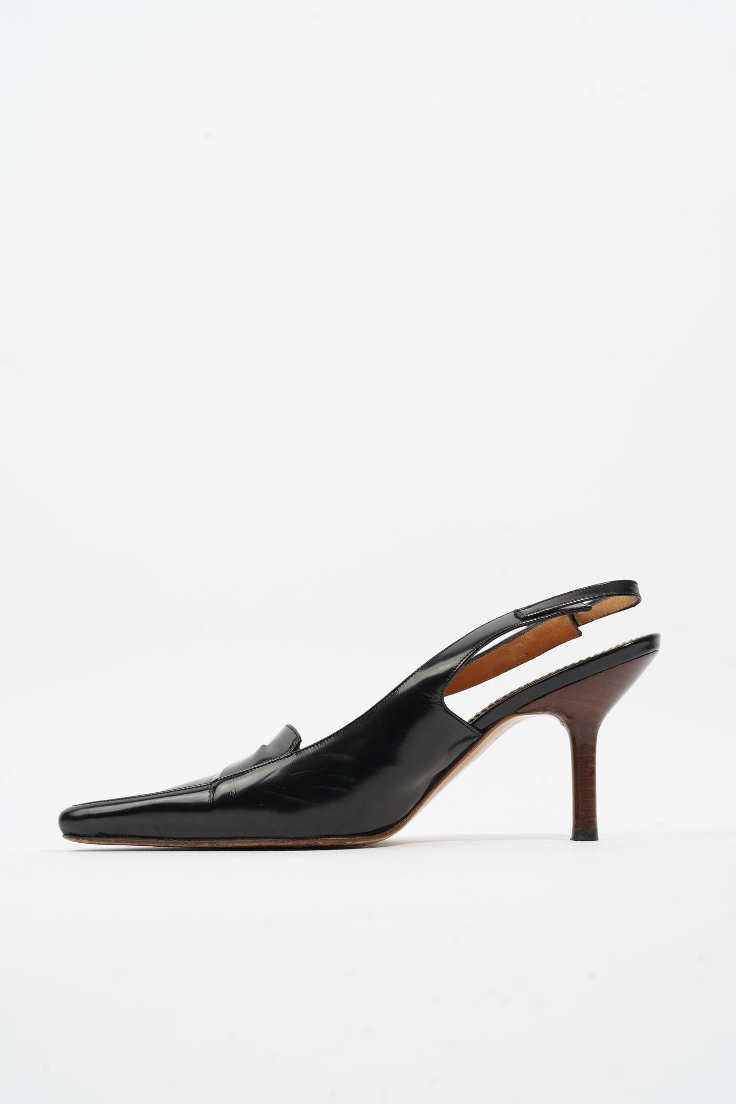 Gucci Slingback Heel 70 Black Leather EU 38 UK 5