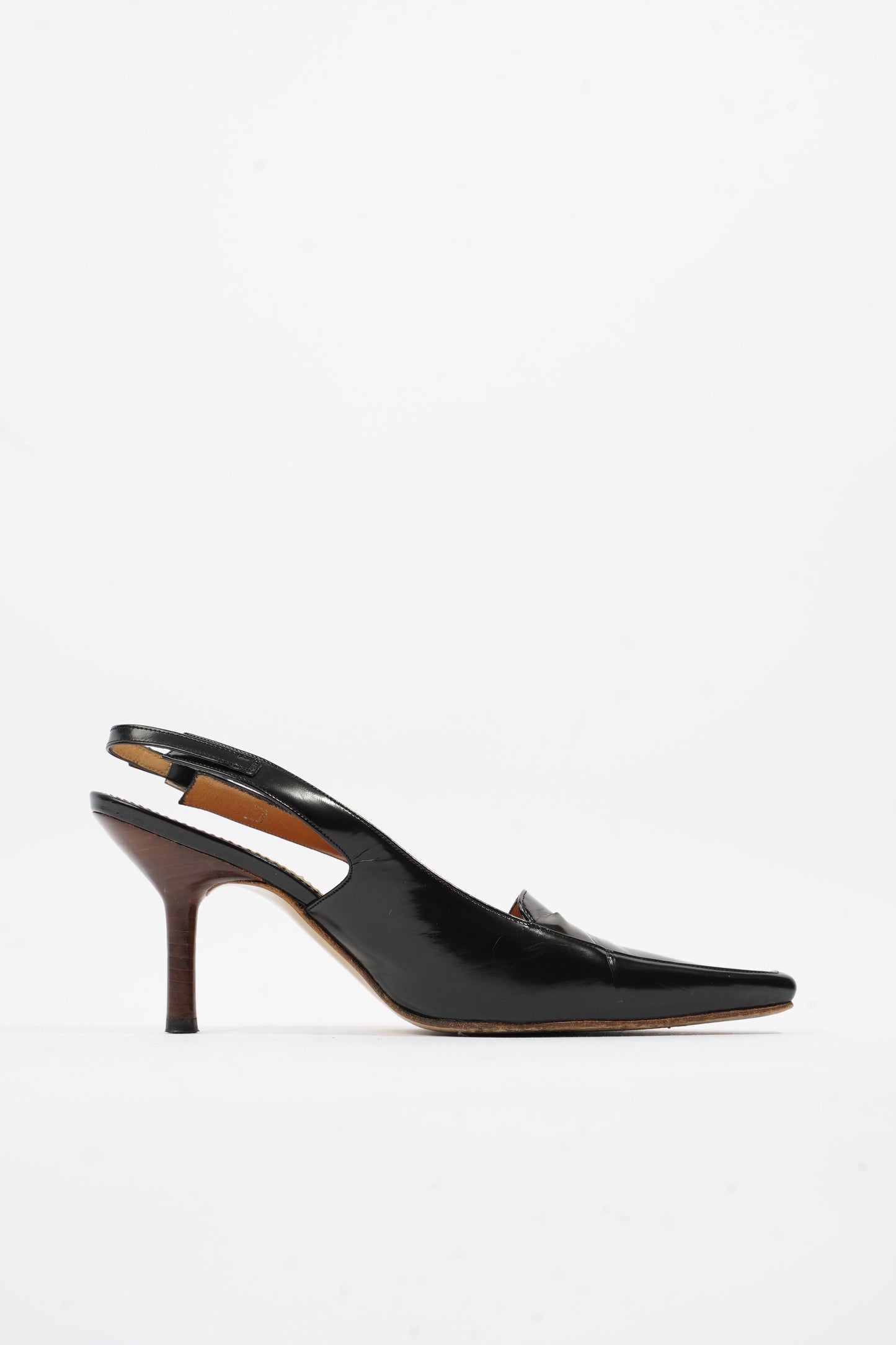 Gucci Slingback Heel 70 Black Leather EU 38 UK 5