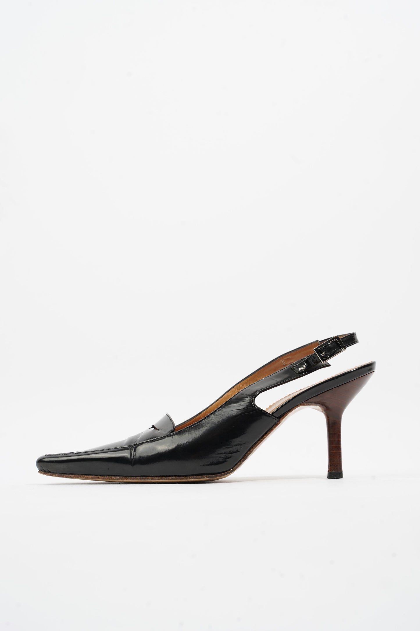 Gucci Slingback Heel 70 Black Leather EU 38 UK 5