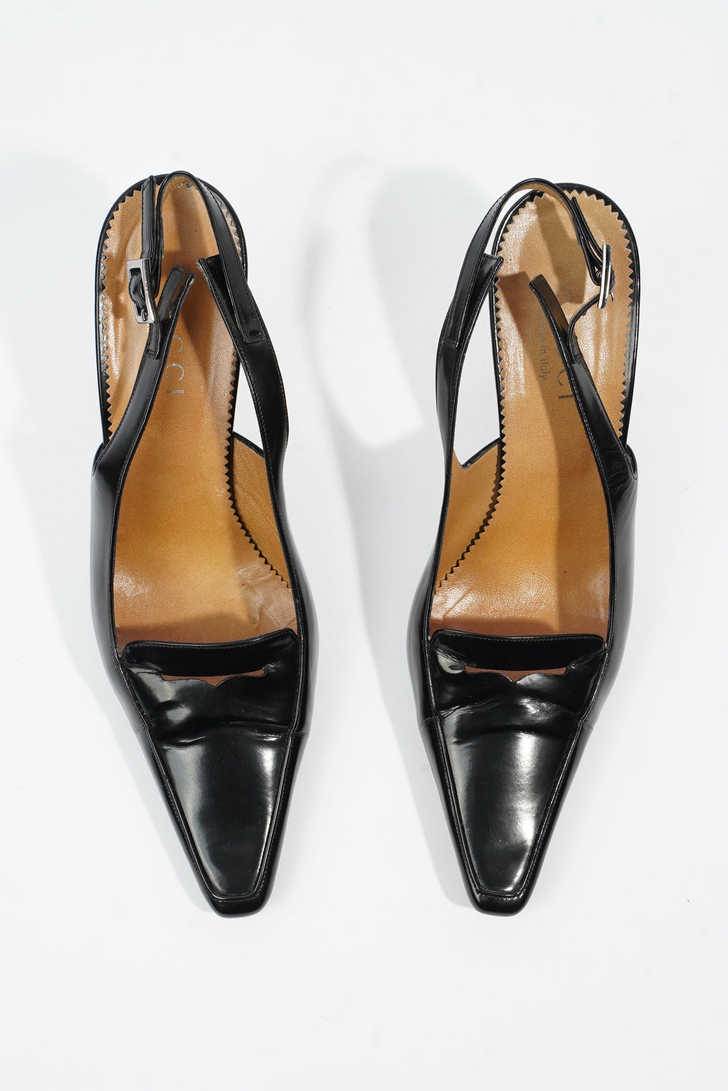 Gucci Slingback Heel 70 Black Leather EU 38 UK 5