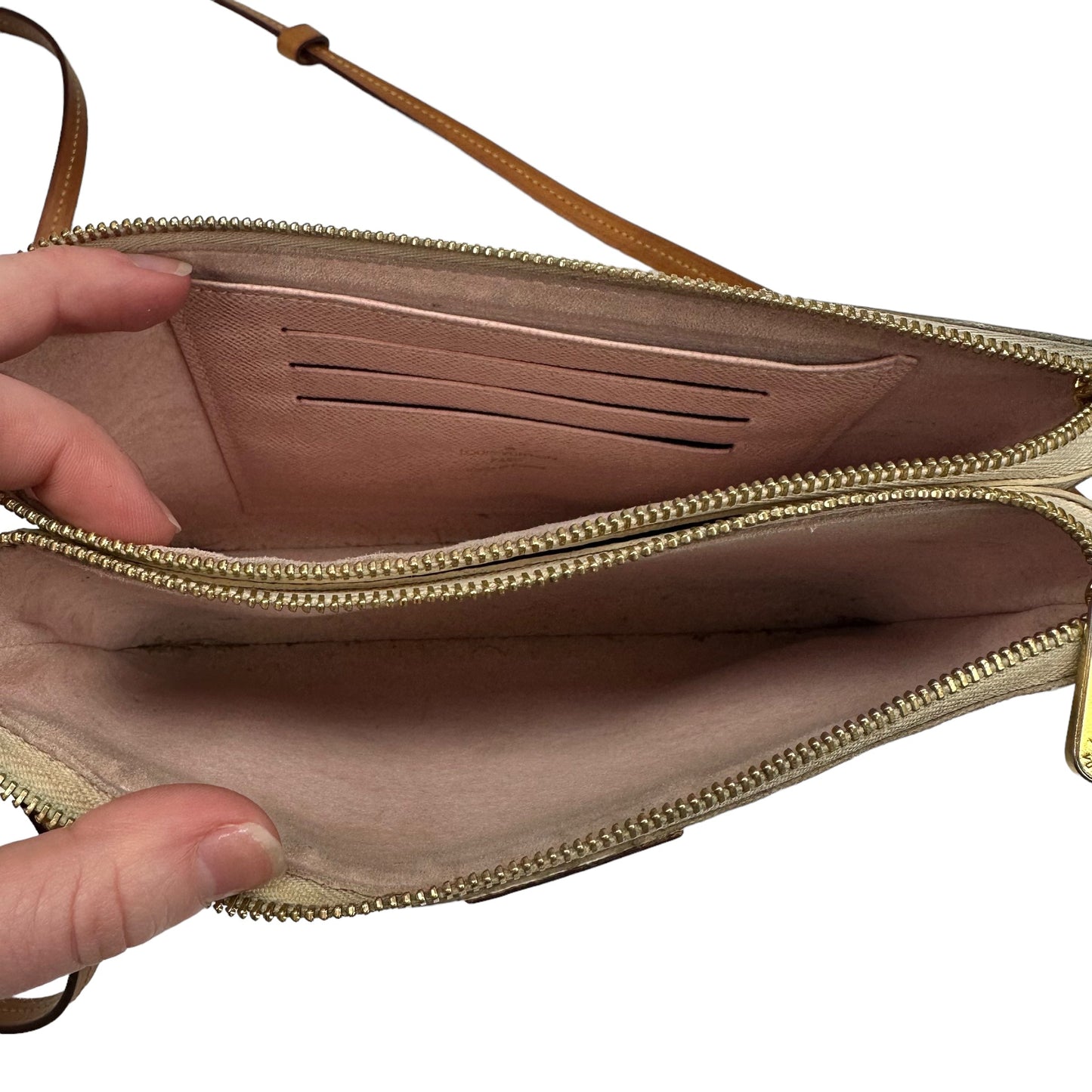 CREAM CROSSBODY Luxury DESIGNER by Louis Vuitton Size:SMALL