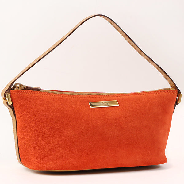 Gucci Suede Logo Plate Top Handle Bag Orange/Brown