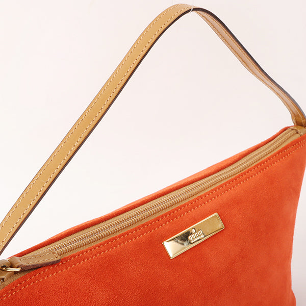 Gucci Suede Logo Plate Top Handle Bag Orange/Brown