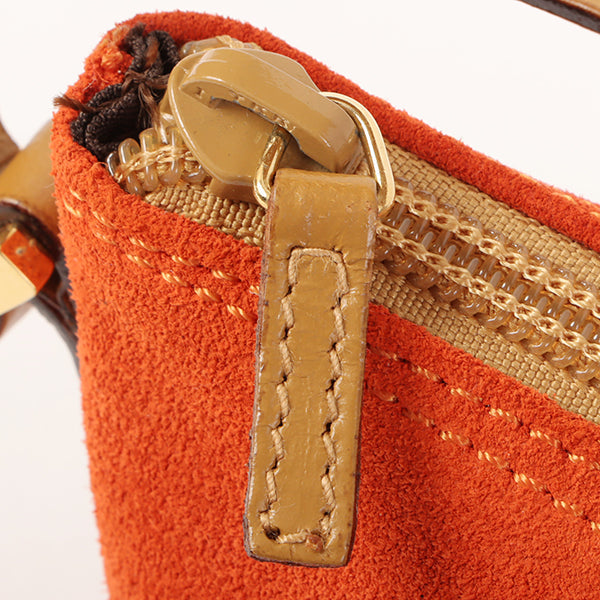Gucci Suede Logo Plate Top Handle Bag Orange/Brown
