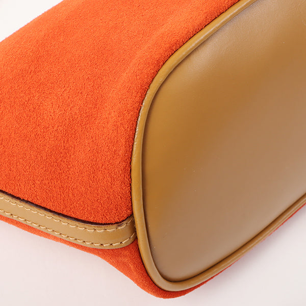 Gucci Suede Logo Plate Top Handle Bag Orange/Brown