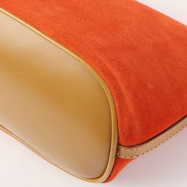 Gucci Suede Logo Plate Top Handle Bag Orange/Brown