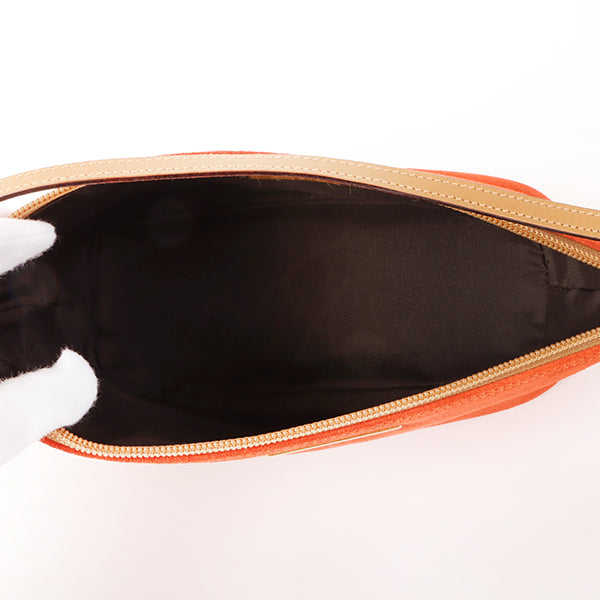 Gucci Suede Logo Plate Top Handle Bag Orange/Brown