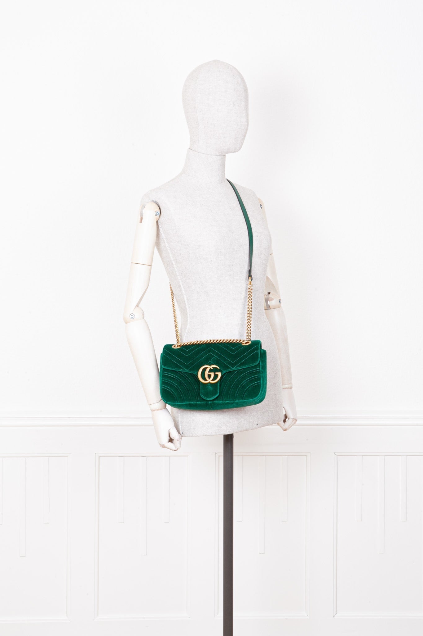 GUCCI GG Marmont Bag Green Velvet Small