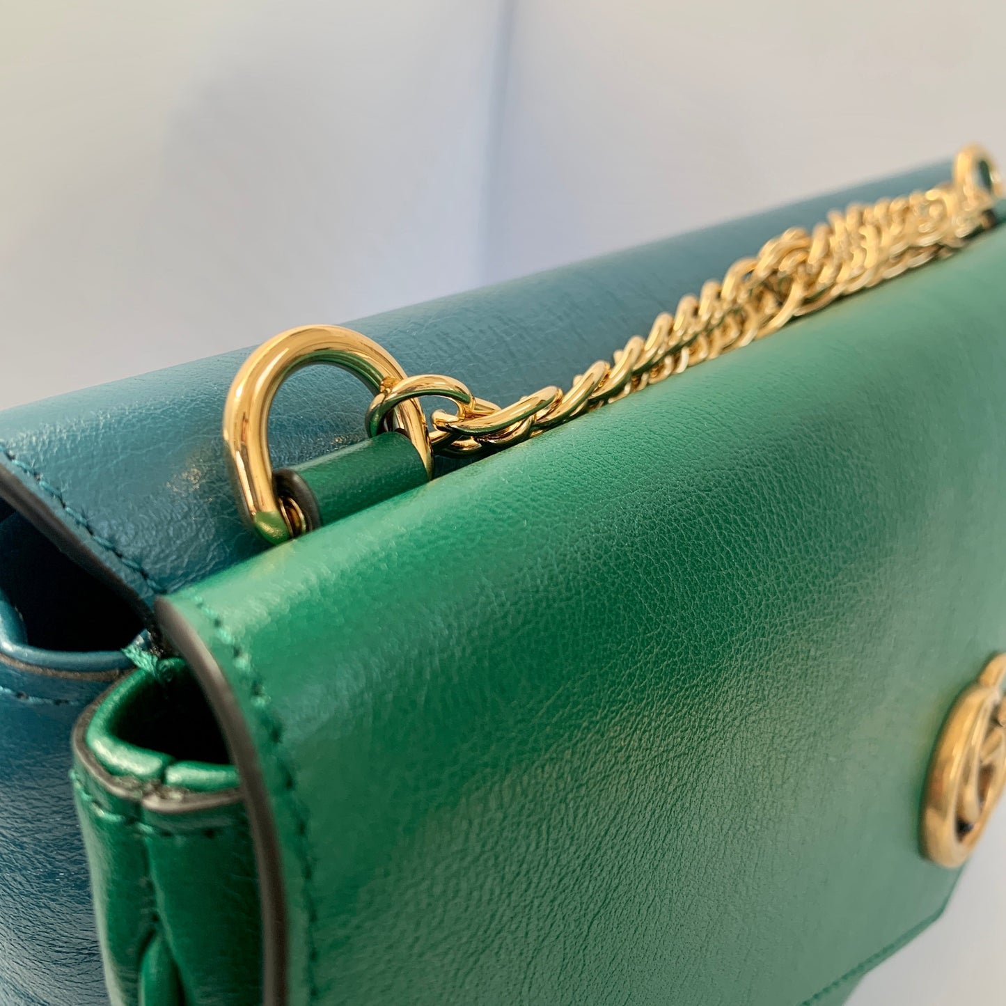 Gucci Thiara Double Envelope Shoulder Bag in Green and Blue