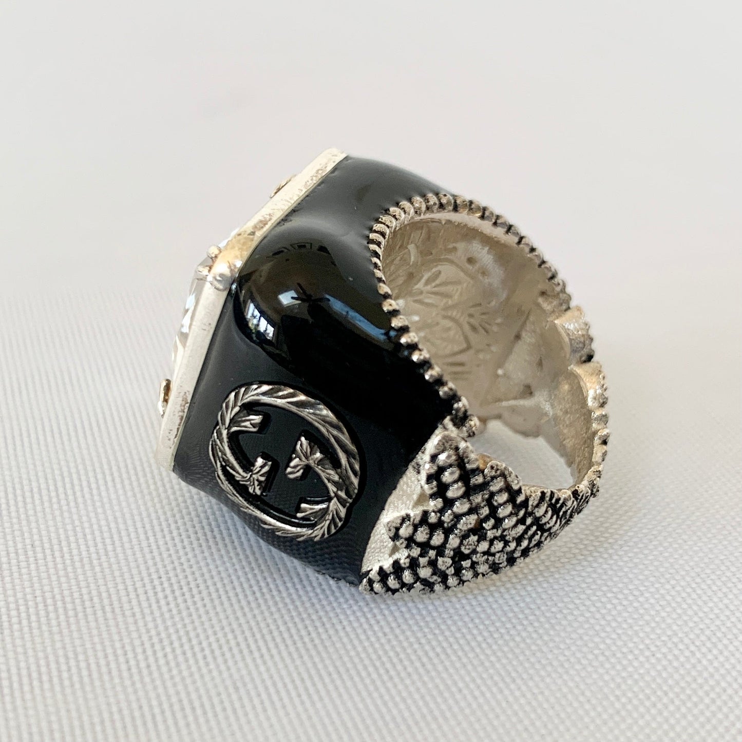 Gucci GG Crystal-embellished Signet Ring in White