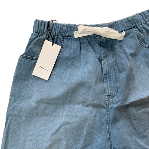 Gucci Bermuda Denim Shorts with Ties in Light Wash Blue