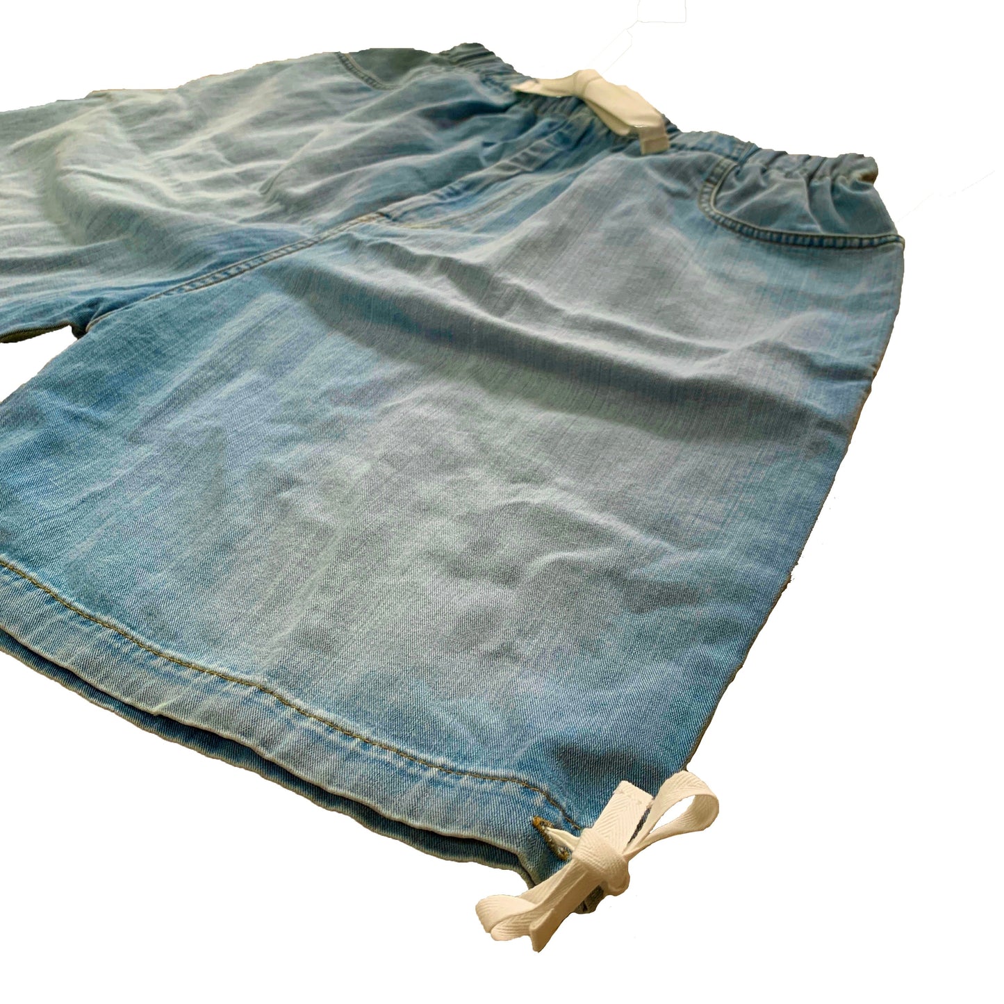 Gucci Bermuda Denim Shorts with Ties in Light Wash Blue
