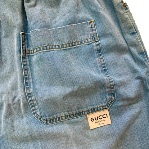 Gucci Bermuda Denim Shorts with Ties in Light Wash Blue