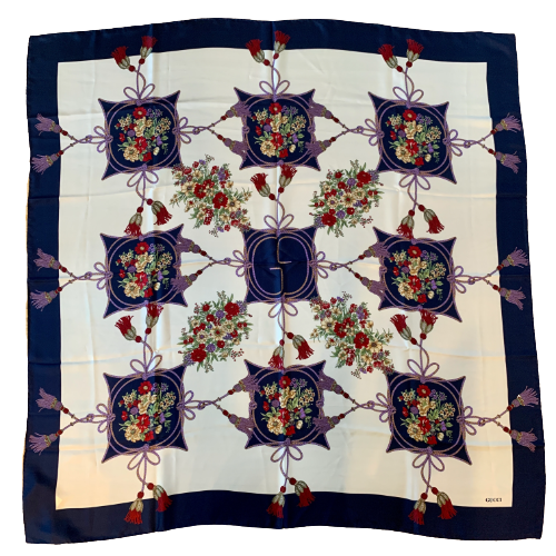 Gucci Floral and Tassel-print Silk Shawl in Ivory