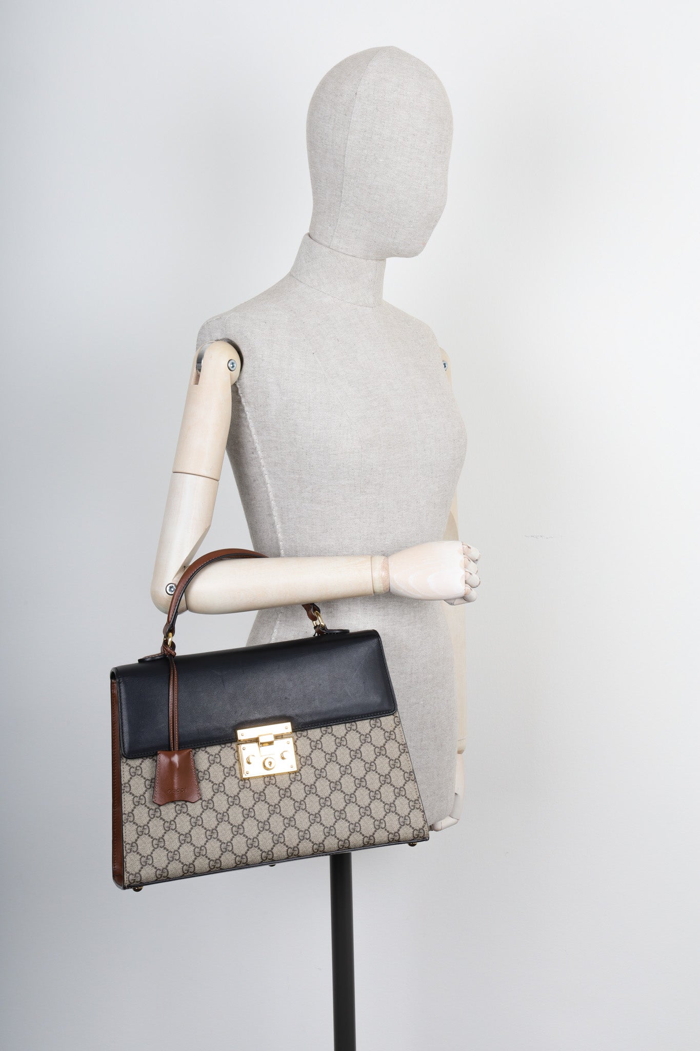 GUCCI Medium Padlock Top Handle Bag GG Coated Canvas & Leather