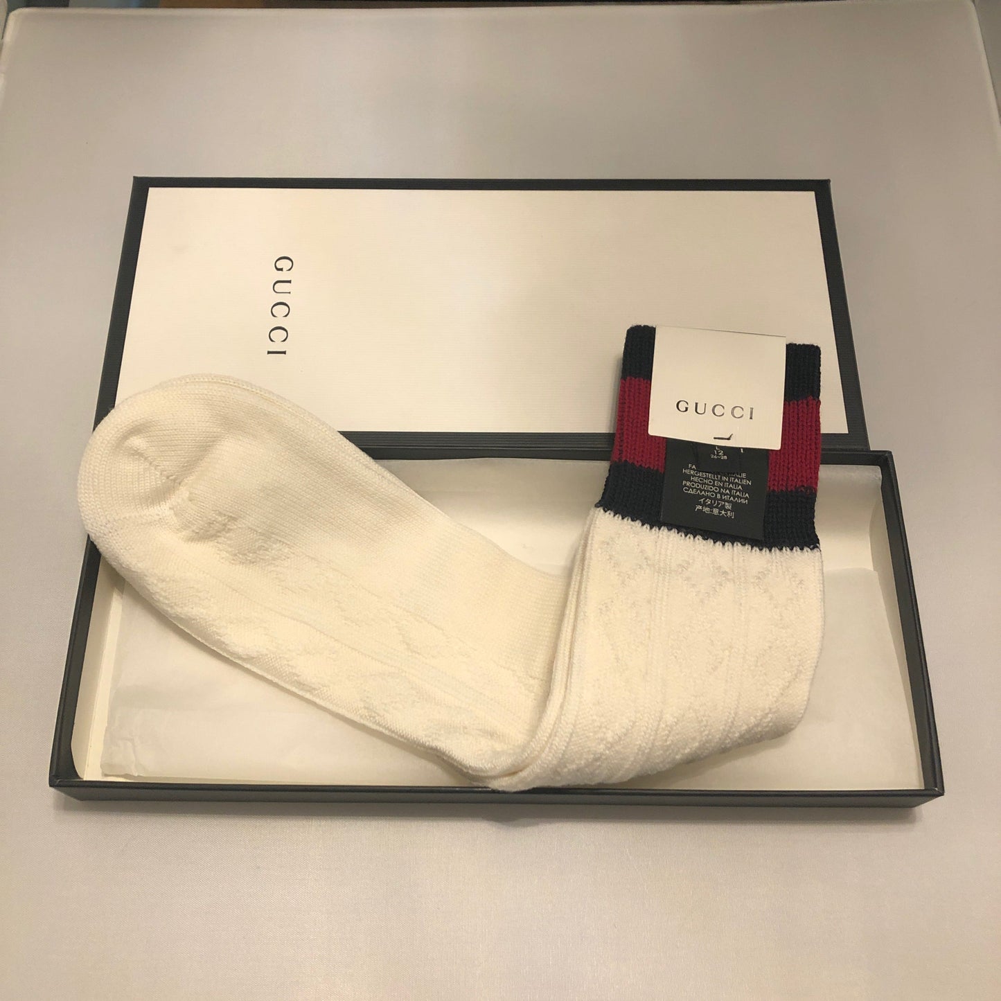 Gucci Wool Knit Socks with Web in White