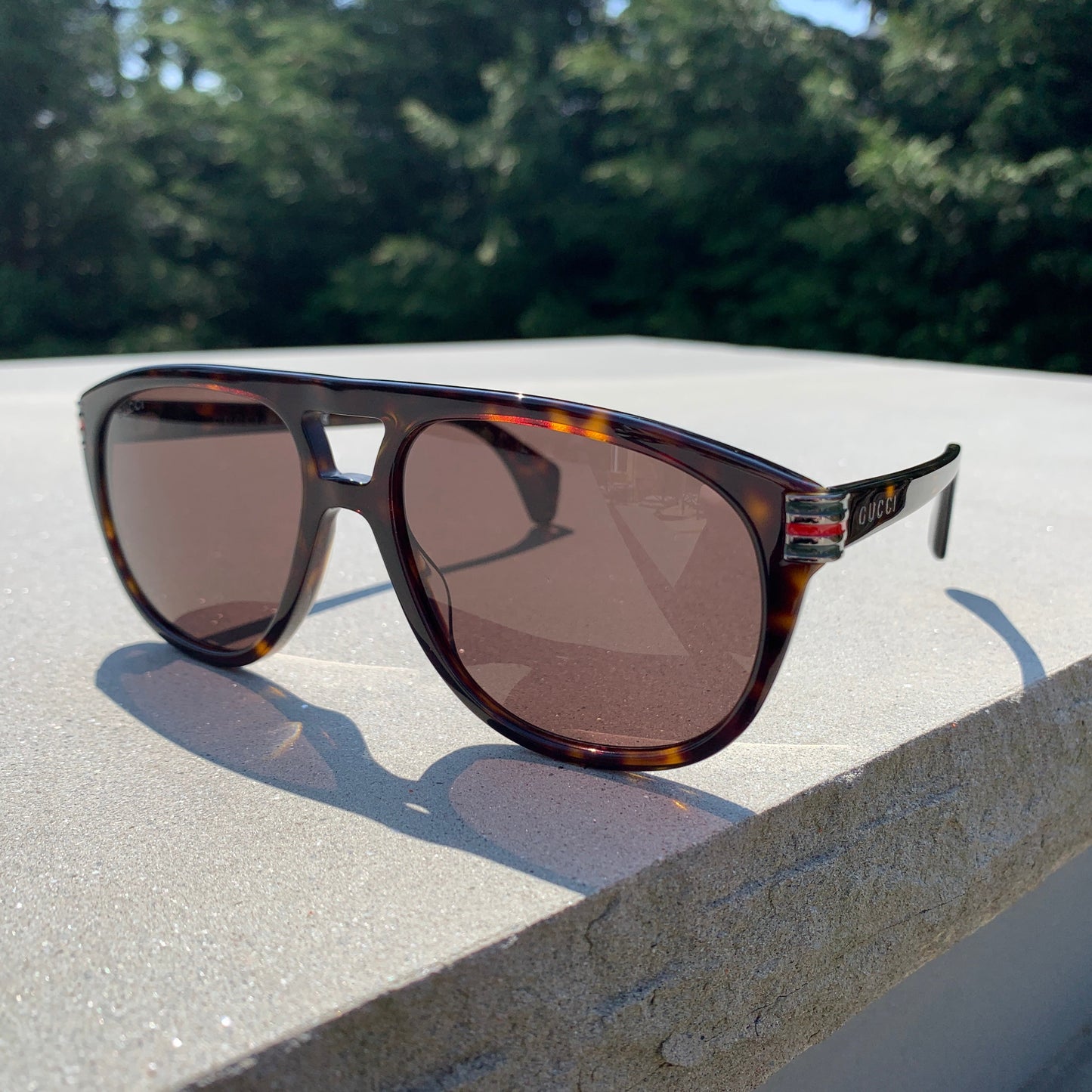 Gucci Web Logo Aviators in Havana Brown