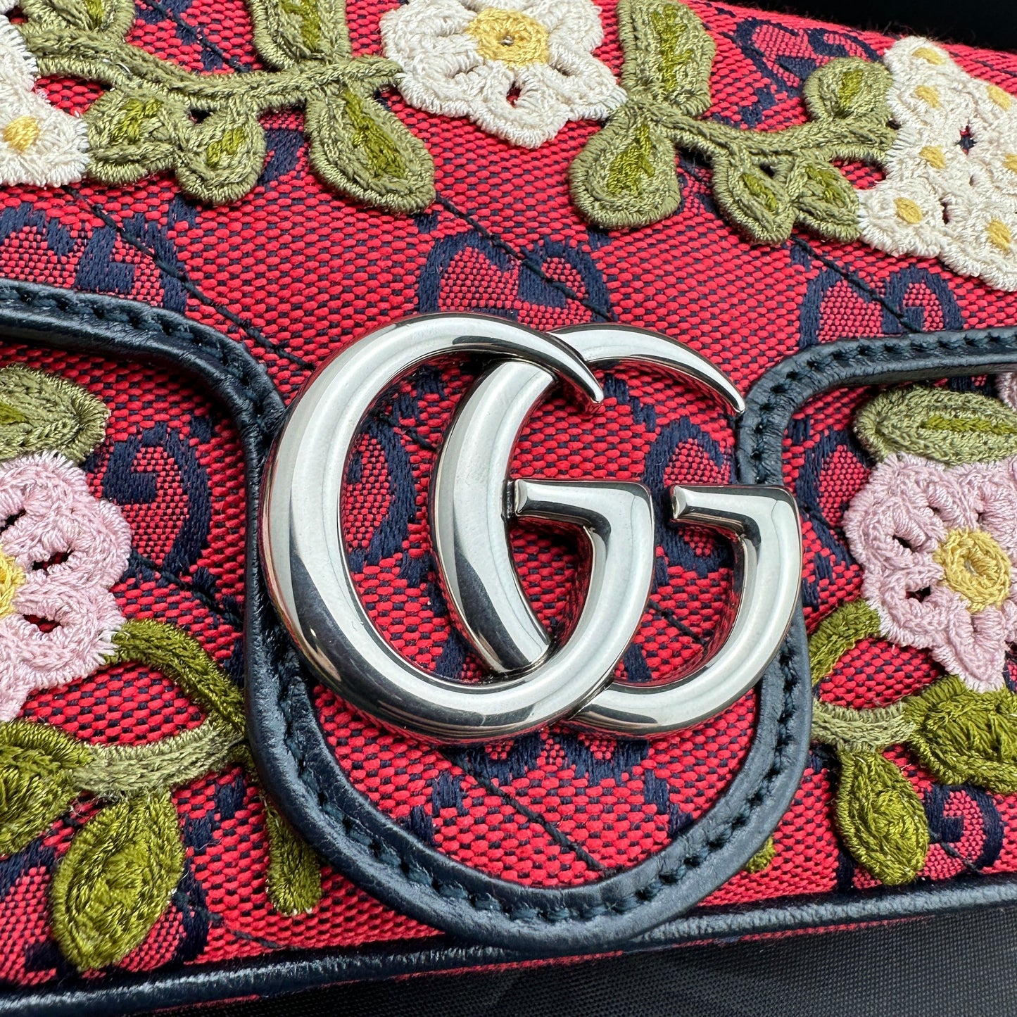 Gucci Monogram Multicolor Super Mini GG Marmont in Red with Floral Embroidery