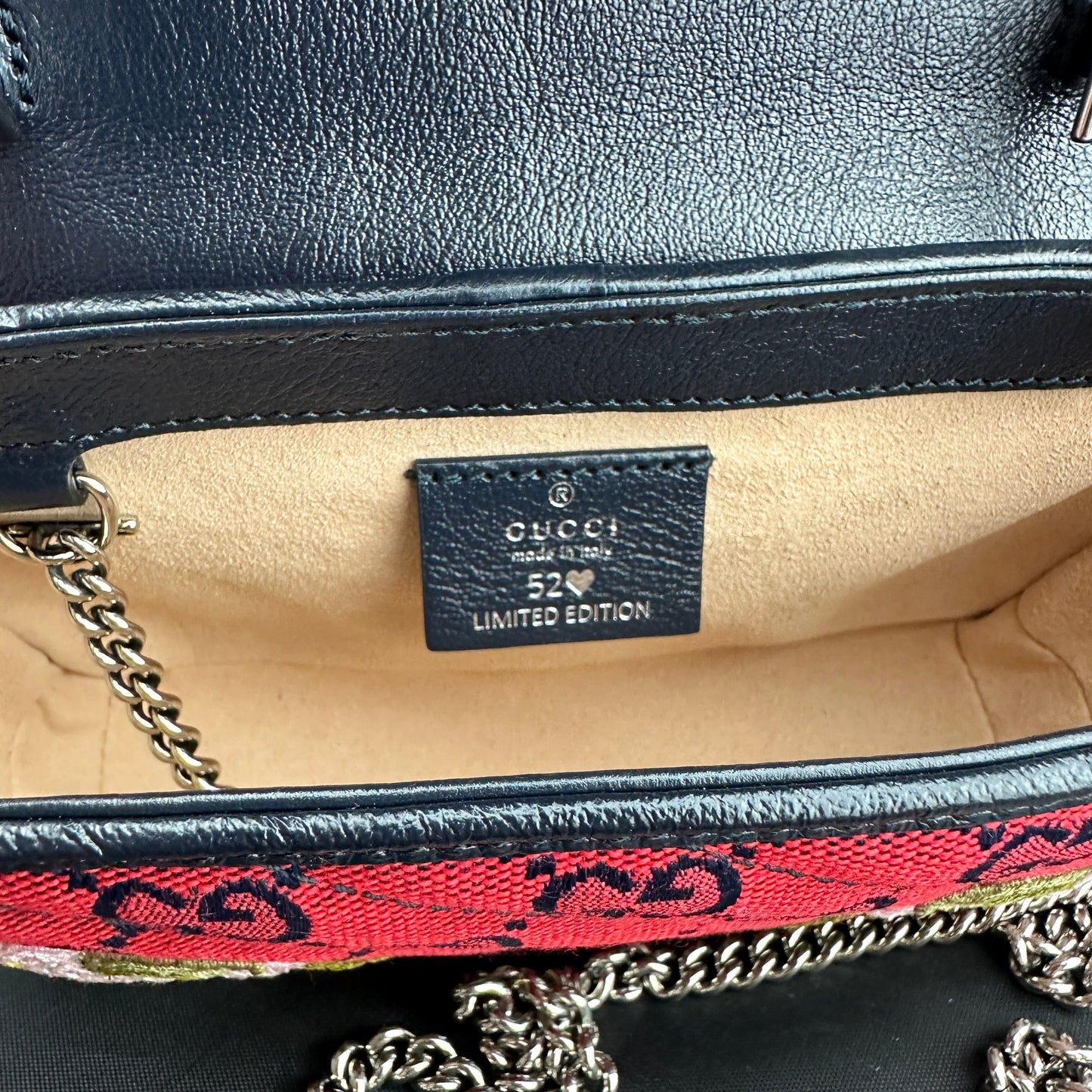 Gucci Monogram Multicolor Super Mini GG Marmont in Red with Floral Embroidery