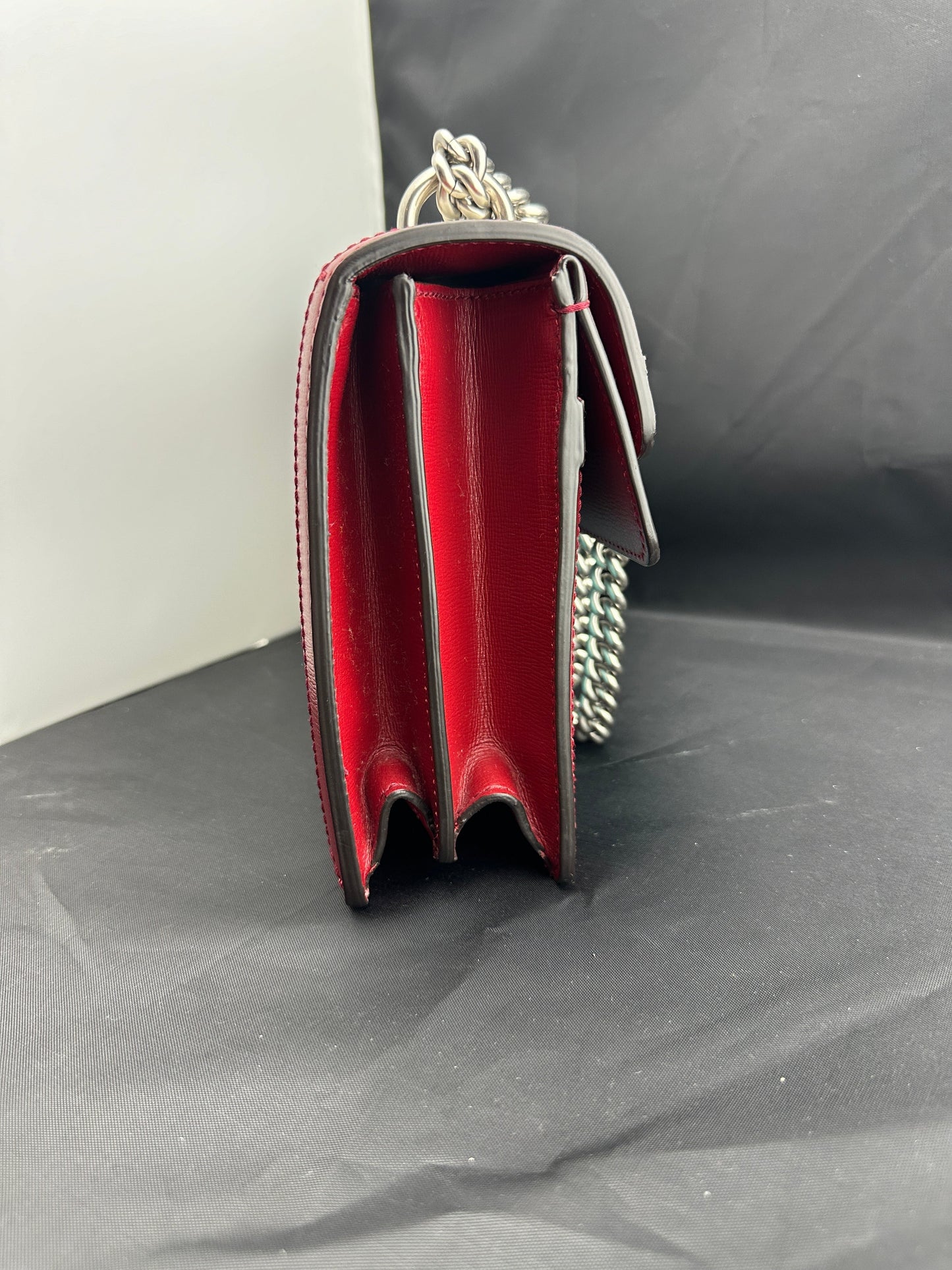 Gucci Small Dionysus Shoulder Bag in Ivory and Blue with Red Trim