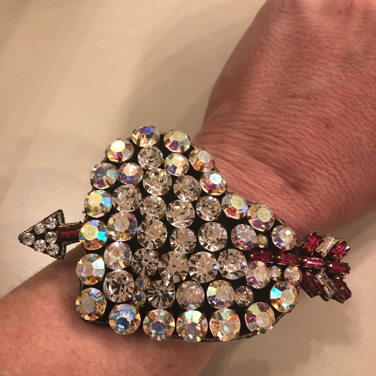 Gucci Web Crystal Heart Bracelet in Red