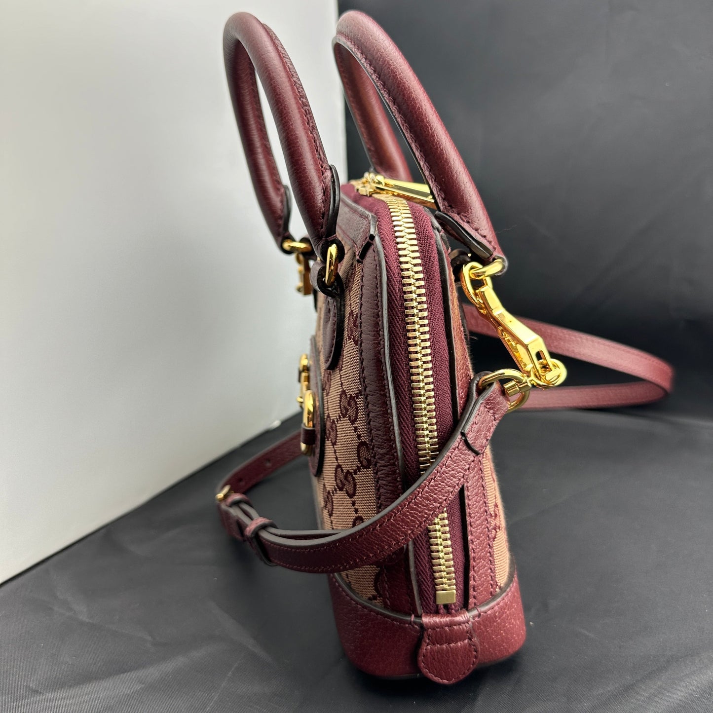 Gucci Horsebit 1955 GG Mini Bag in Burgundy