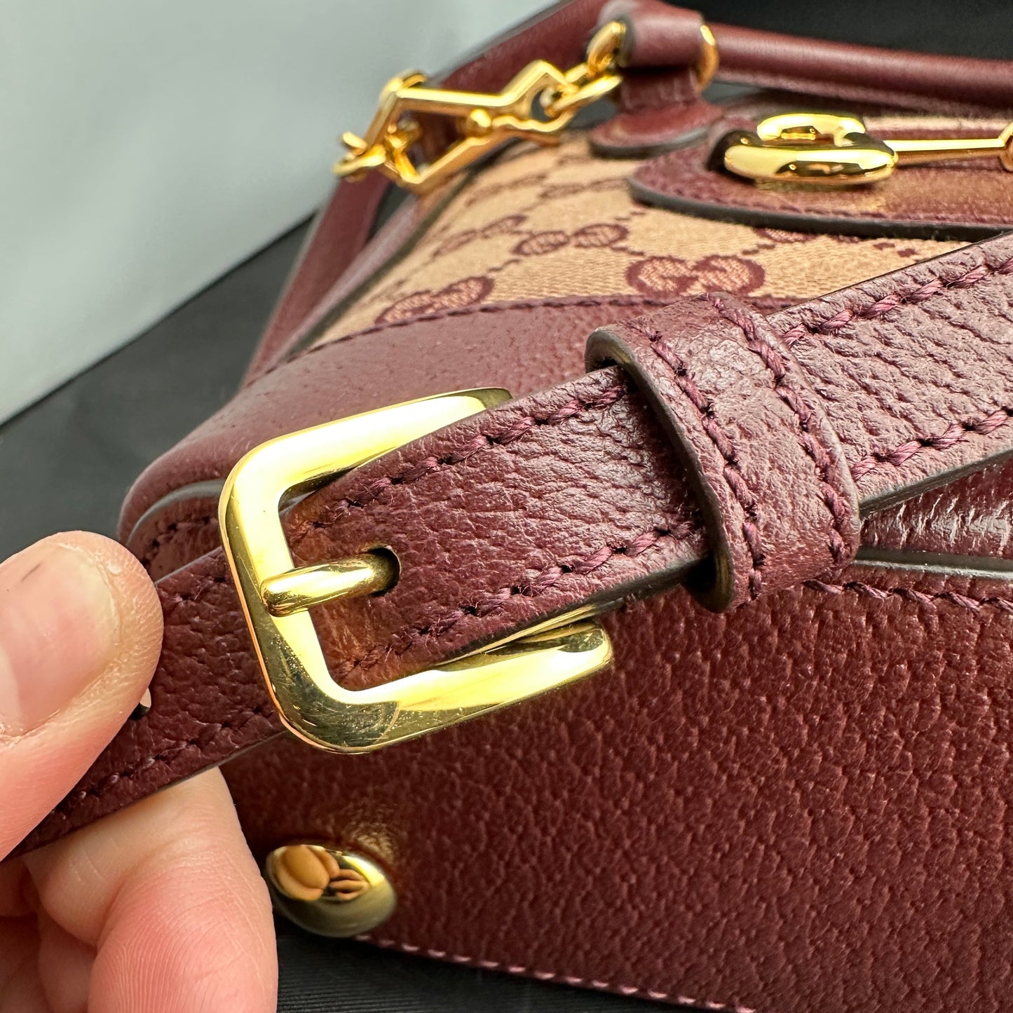 Gucci Horsebit 1955 GG Mini Bag in Burgundy