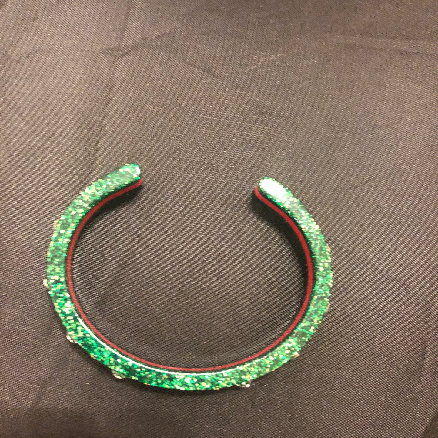 Gucci Open Stripe Cuff with Crystal Bee in Red and Green