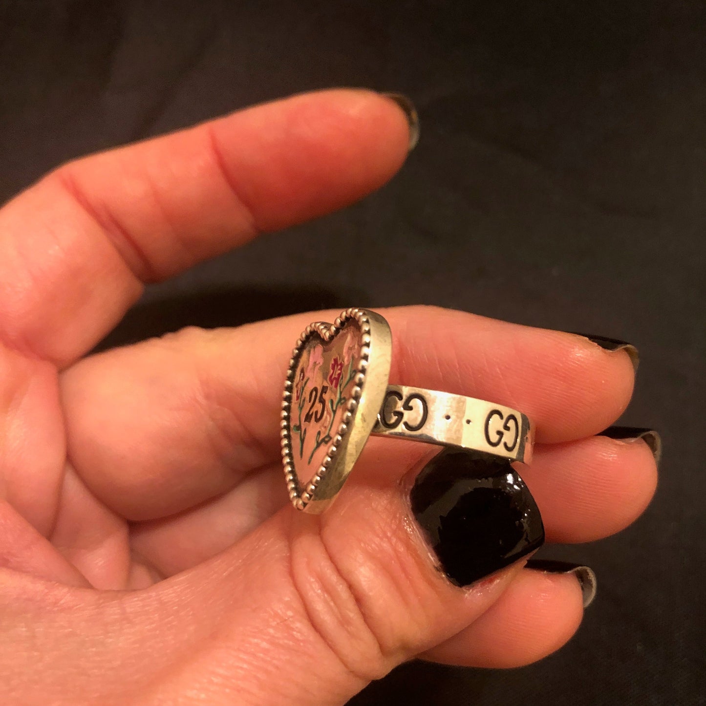 Gucci Enamel Heart Ring in Silver