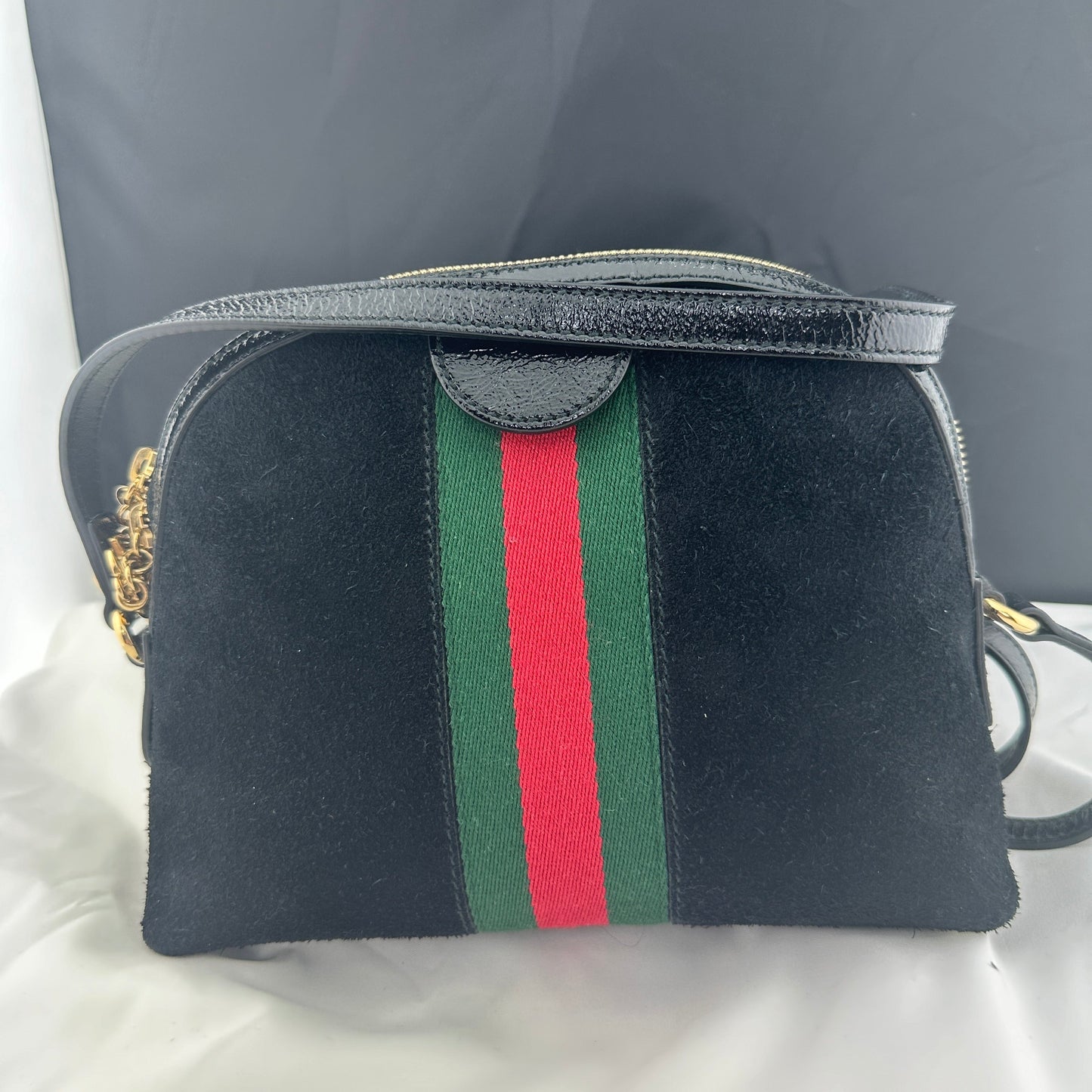 Gucci Ophidia GG Small Suede Shoulder Bag in Black
