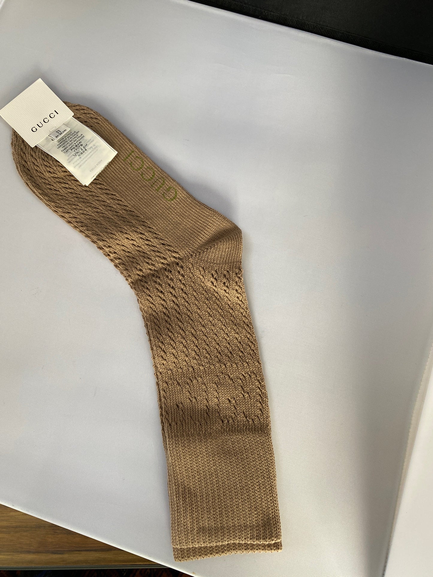 Gucci Boutique Knit Socks with GG Logos in Beige
