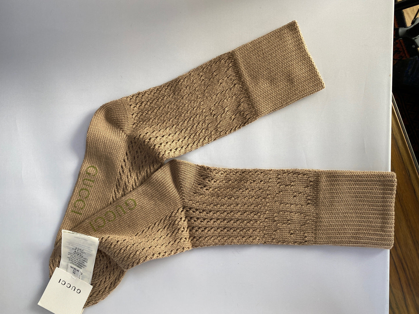 Gucci Boutique Knit Socks with GG Logos in Beige
