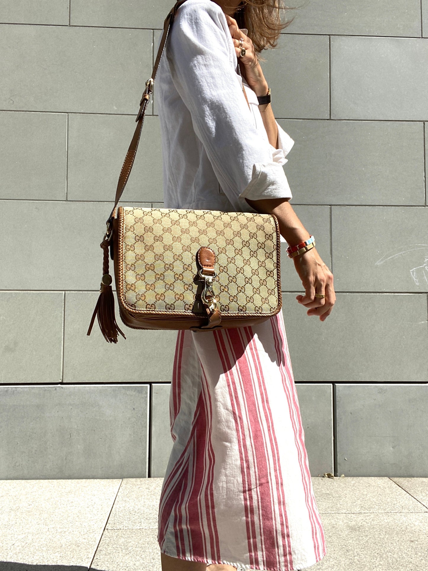 GUCCI MARRAKECH MESSENGER GG CANVAS MEDIUM IN BEIGE/BROWN