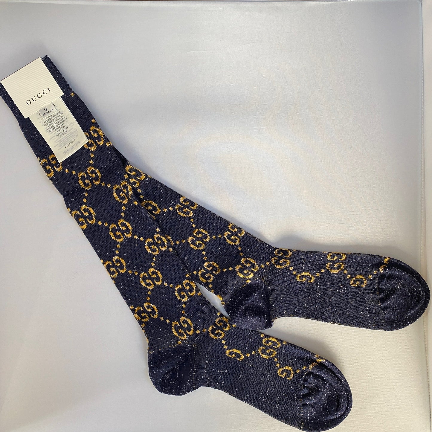Gucci GG Socks in Blue with Gold Lamé GG