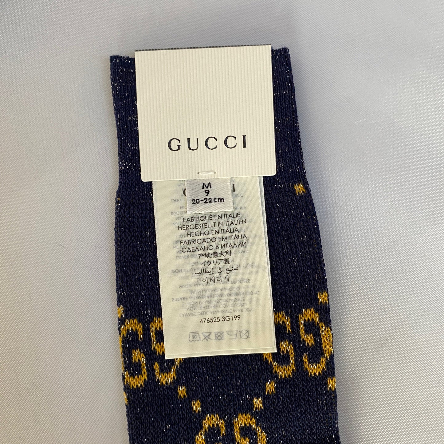 Gucci GG Socks in Blue with Gold Lamé GG
