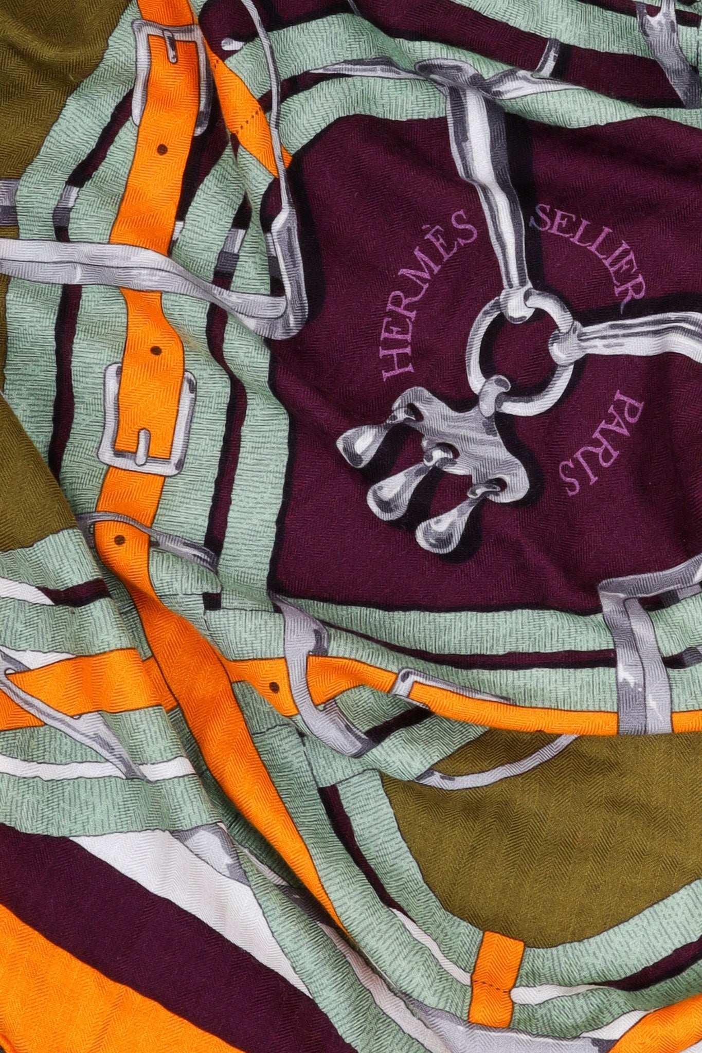 HERMES Cashmere&Silk Scarf 140 Mors Jouets Orange and Purple