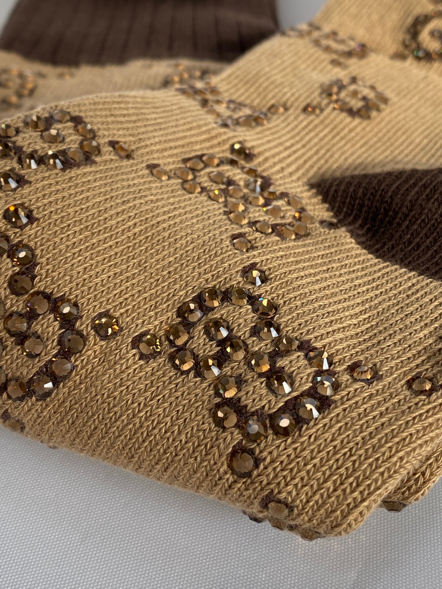 Gucci Crystal Embellished Socks in Beige