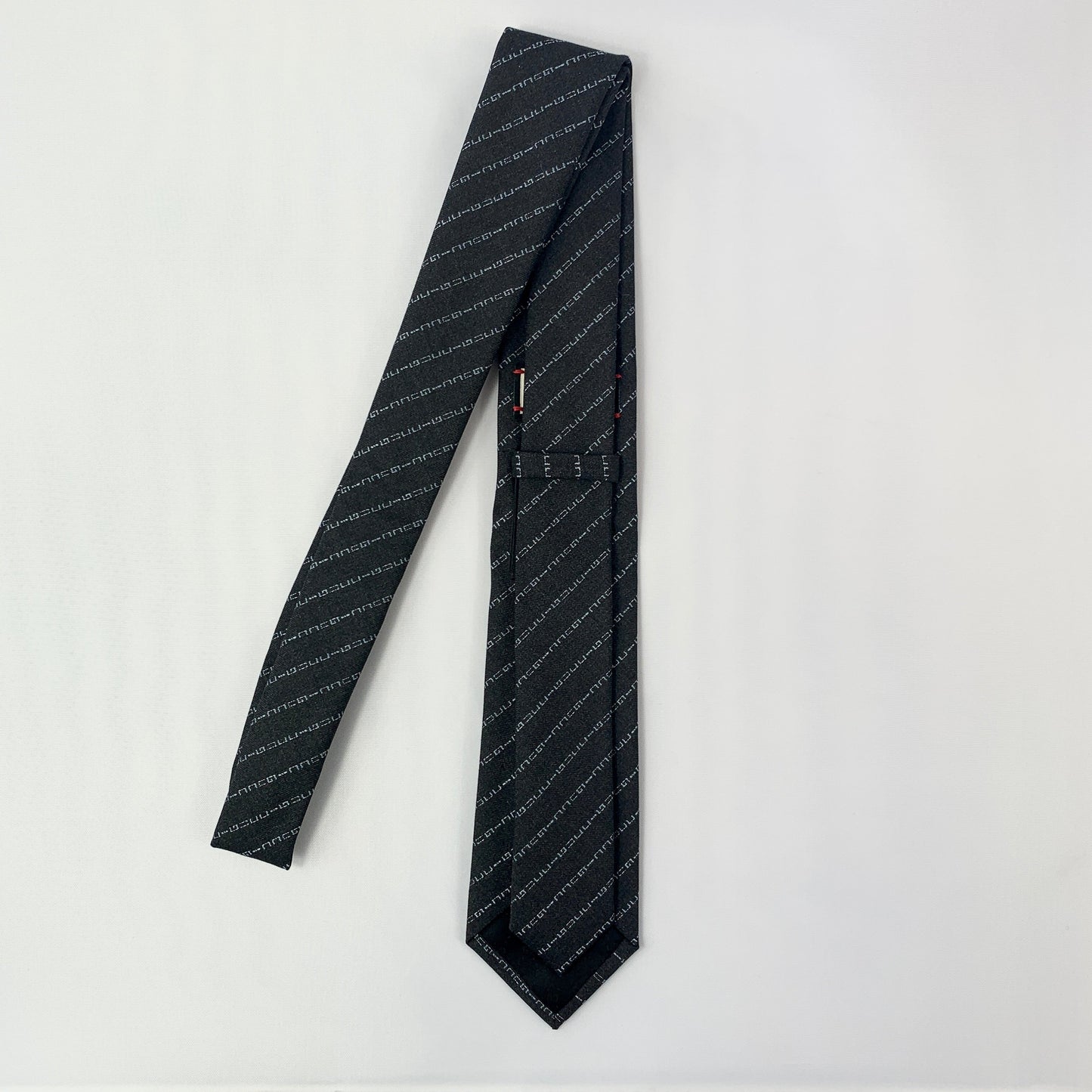 Gucci Wool Barber Tie with Logo in Graphite and Sky Blue