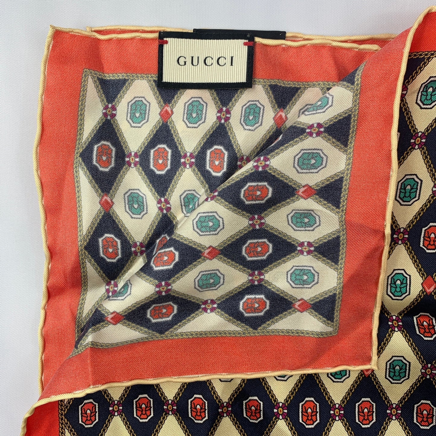 Gucci Geometric Jewel Print Pocket Square in Ivory