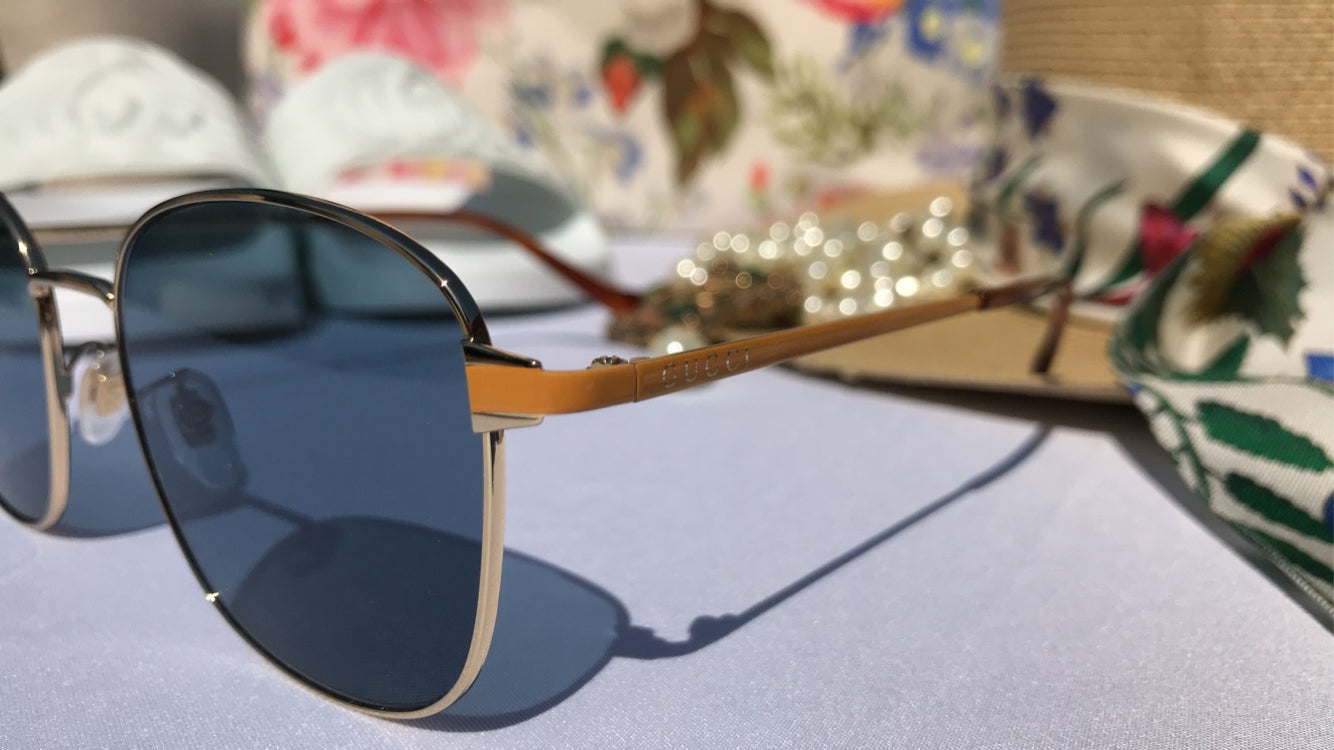 Gucci Acetate Metal Sunglasses with Logo in Orange