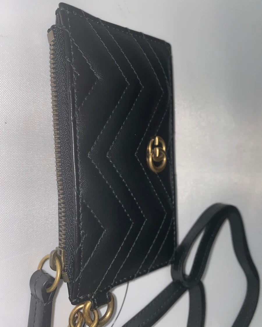 Gucci GG Marmont Quilted Leather Cardholder with Strap
