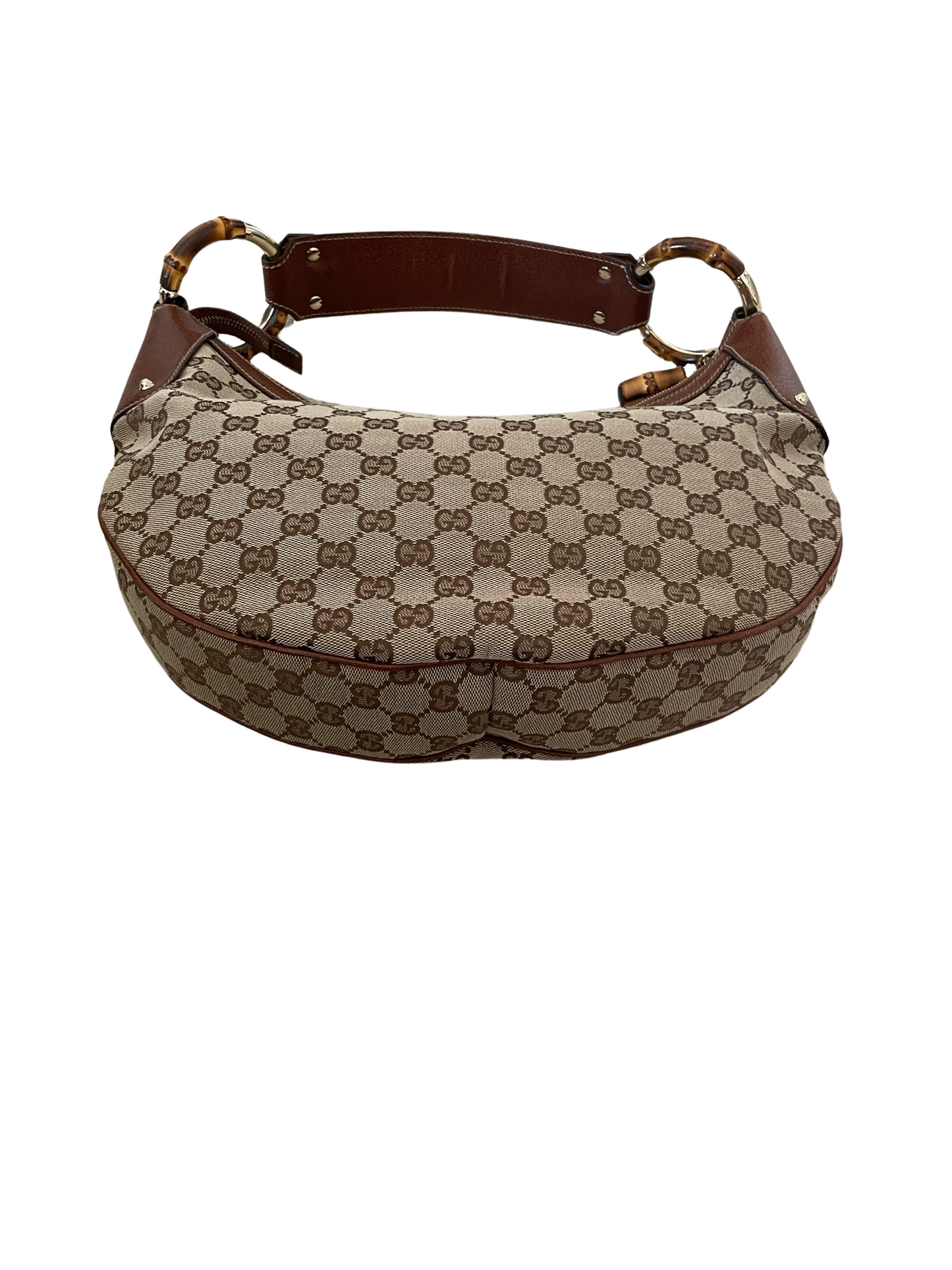 Gucci GG Bamboo Beige & Dark Brown Jacquard & Leather HandBag