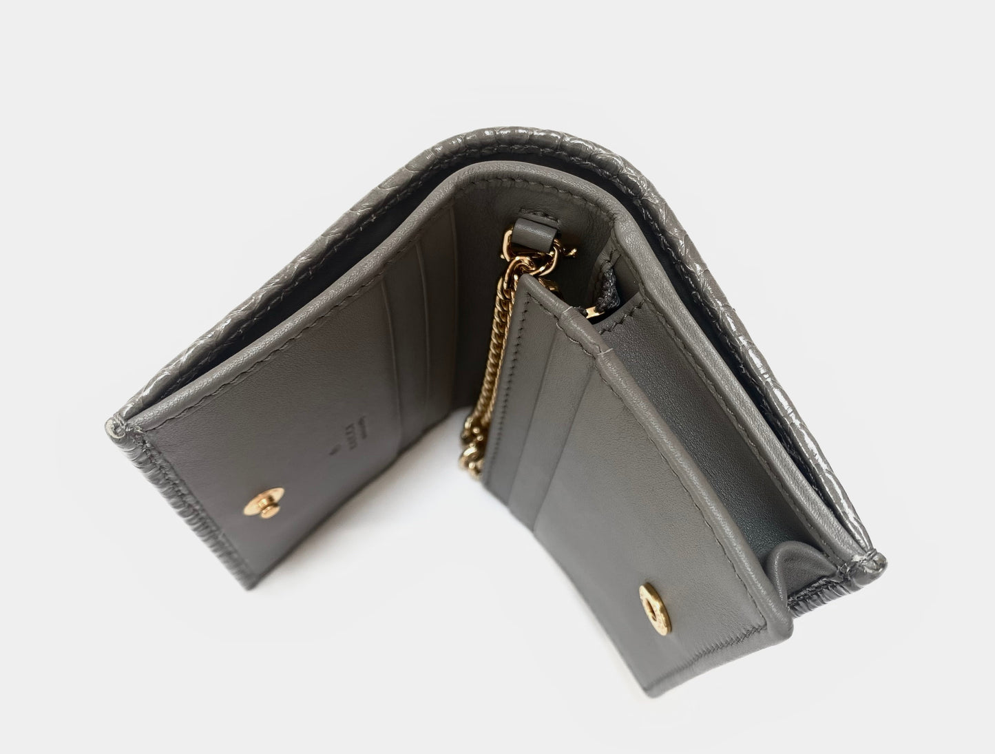 Gucci Zumi Horse-bit Snakeskin Card Case on a Chain in Graphite Gray