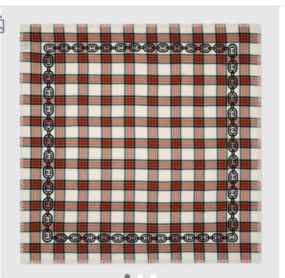 Gucci Interlocking GG Chain Tartan Scarf in White
