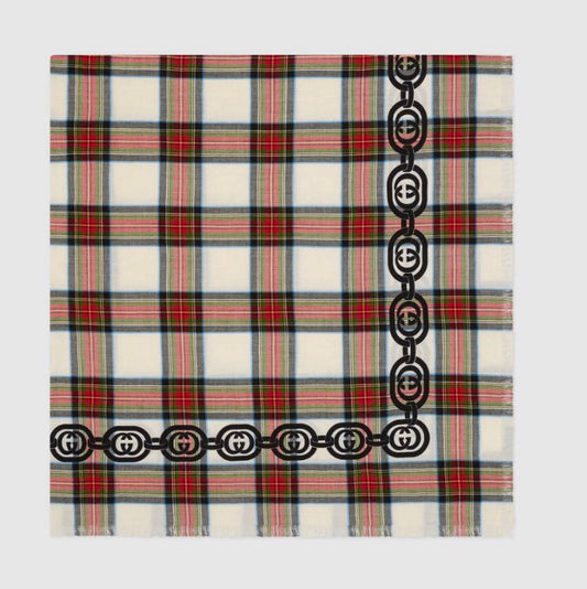 Gucci Interlocking GG Chain Tartan Scarf in White