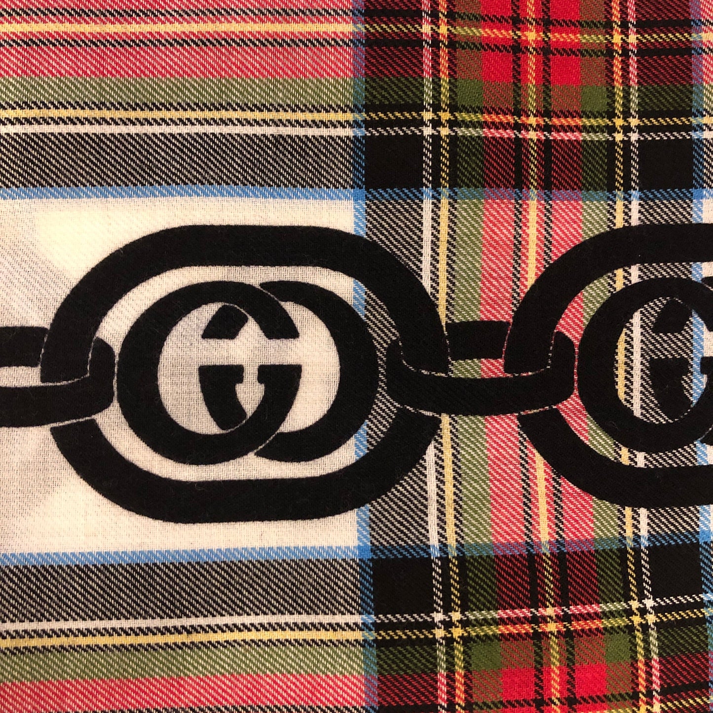 Gucci Interlocking GG Chain Tartan Scarf in White