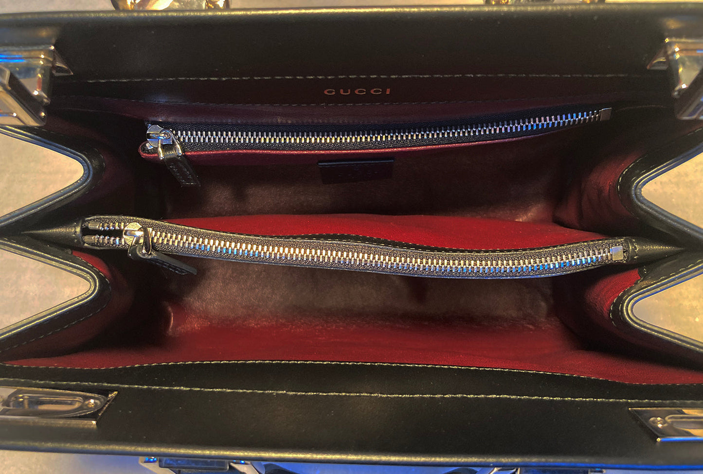 Gucci Zumi Shibuya Black and Tan Medium Top Handle Bag