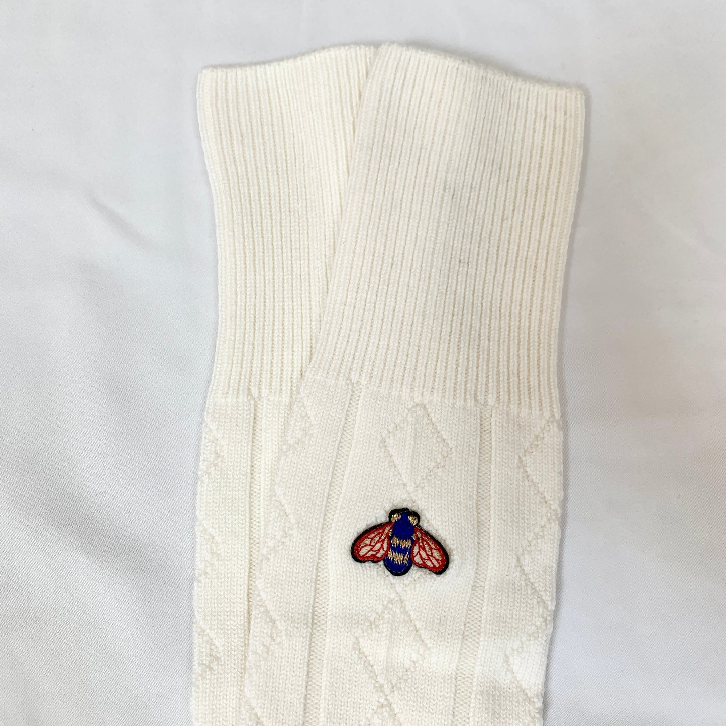Gucci Wool Blend Knee High Socks with Bee Patch In Ivory