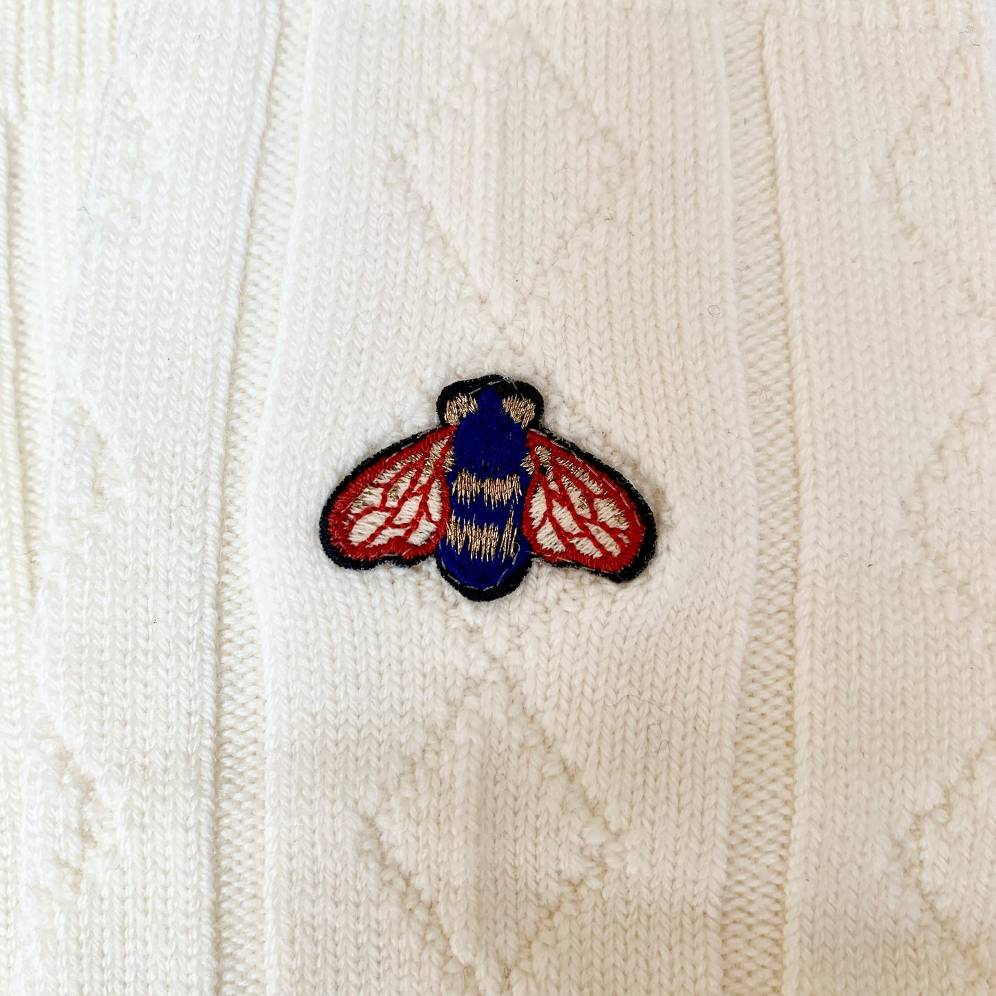 Gucci Wool Blend Knee High Socks with Bee Patch In Ivory
