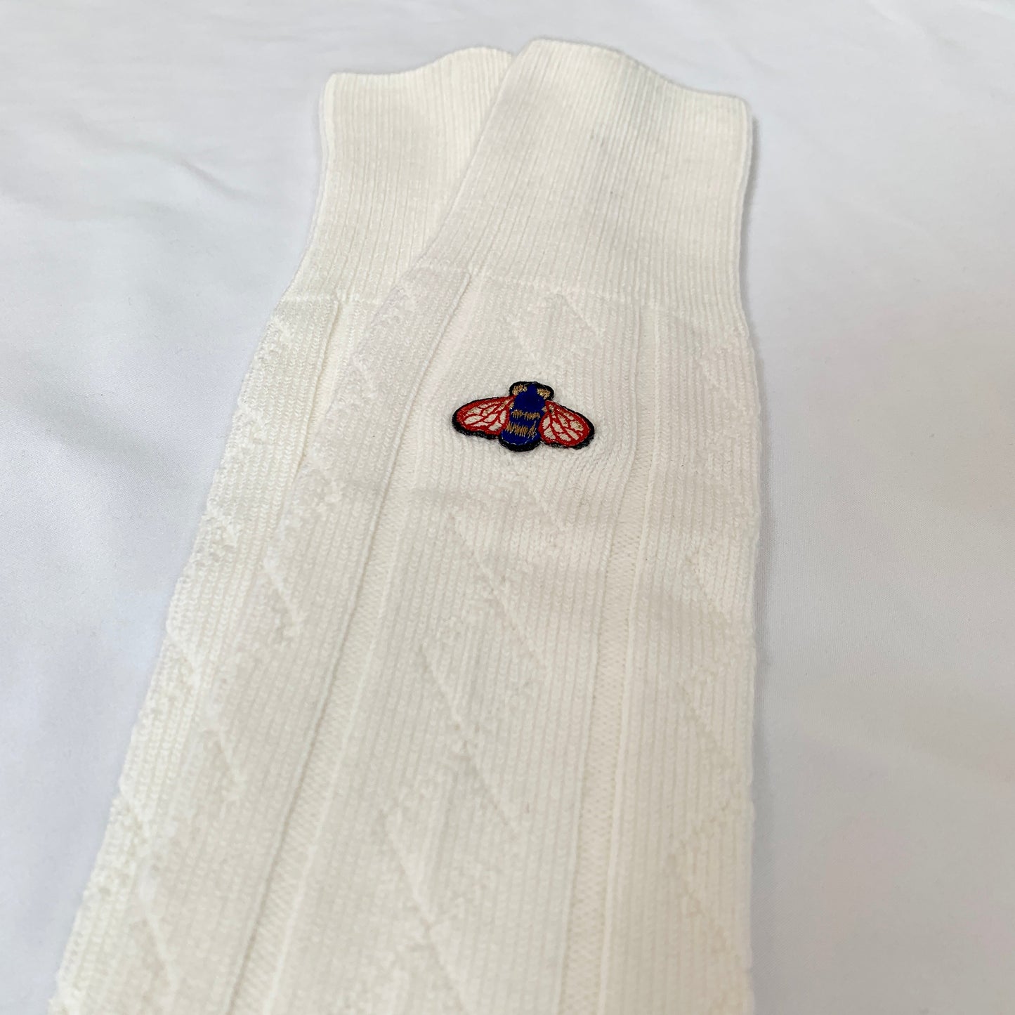 Gucci Wool Blend Knee High Socks with Bee Patch In Ivory